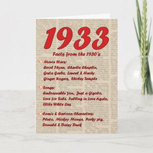 Cartão Happy Birthday 1933 Year of Birth 30's 30s thirtie