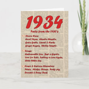 Cartão Happy Birthday 1934 Year of Birth 30's 30s thirtie