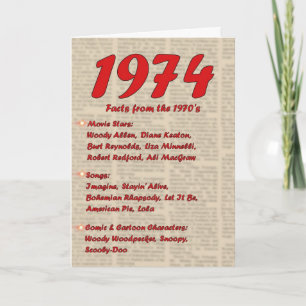Cartão Happy Birthday 1974 Year of birth news 70's 70s