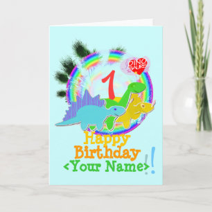 Cartão Happy Birthday 1 Year, Your Name Dinos Card