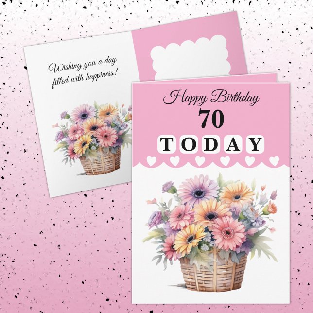 Cartão Happy Birthday 70 today flowers pink (Criador carregado)