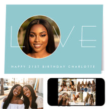 Happy Birthday 7 Photo Collage Love Elegant Blue