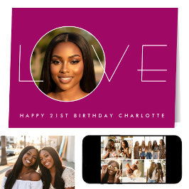 Cartão Happy Birthday 7 Photo Love Elegant Dark Pink