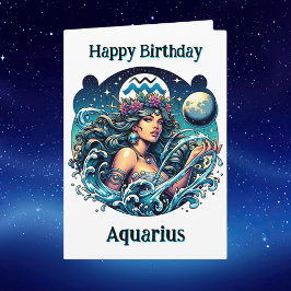 Cartão Happy Birthday Aquarius } Inside Coloring Page