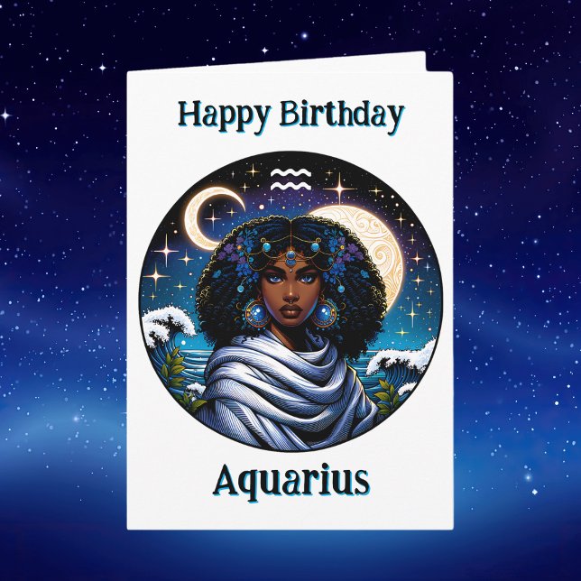 Cartão Happy Birthday Aquarius |  Inside Coloring Page (Criador carregado)
