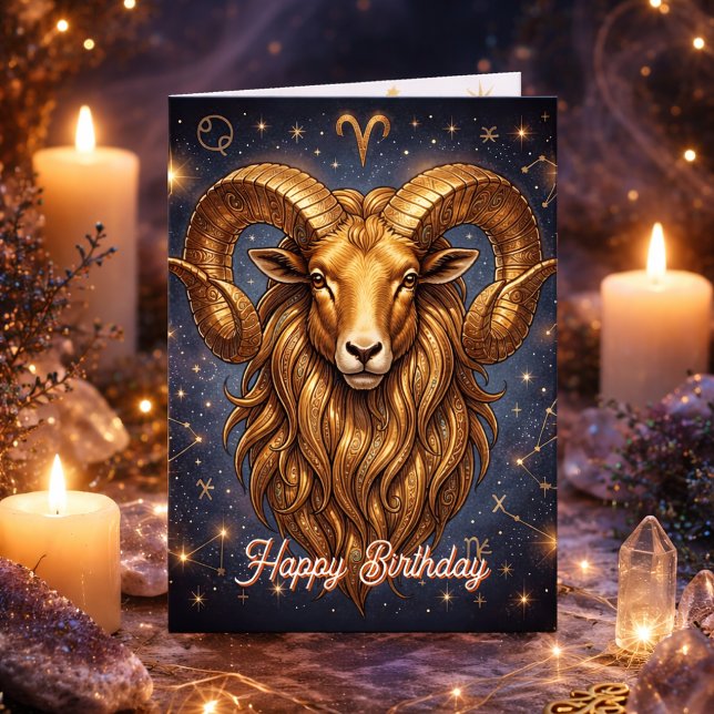Cartão Happy Birthday Aries | Horoscope Astrlogy (Criador carregado)