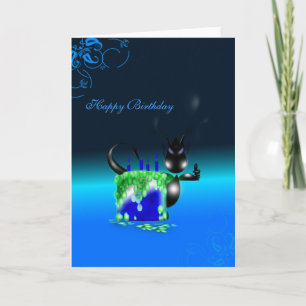 Cartão Happy Birthday Baby Dragon Birthday Cake Blue Card