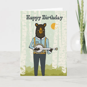 Cartão Happy Birthday - Bear playing Banjo Birthday Card
