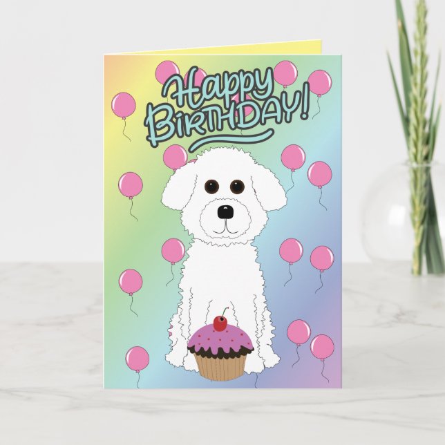 Cartão Happy Birthday Bichon Frise  (Frente)