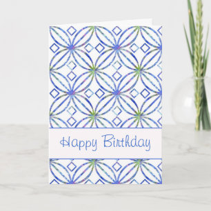 Cartão Happy Birthday Blue Watercolor Art Nouveau Card