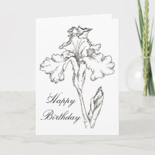 Cartão Happy Birthday Card Iris Spring Flower Drawing