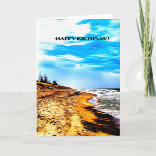 Cartão Happy Birthday Card Over Ocean & Beach Card