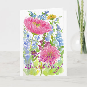 Cartão Happy Birthday Card Pink Dahlia Bouquet Watercolor