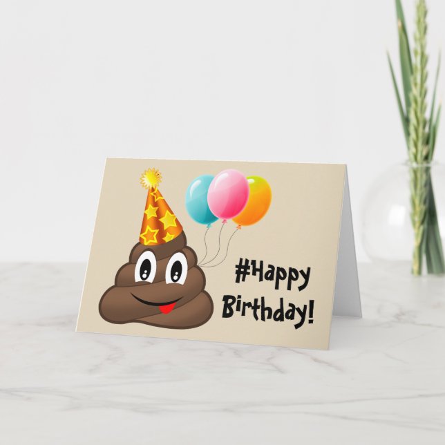 Cartão #Happy Birthday Card: Poop do Partido Emoji (Frente)