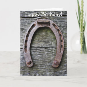 Cartão Happy Birthday Card with Horseshoe on Wood