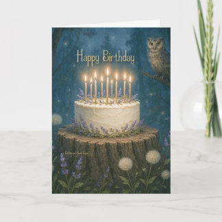 Cartão Happy Birthday card with magic forest and owl
