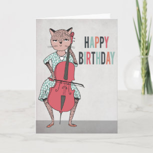 Cartão Happy Birthday - Cello Playing Cat Card
