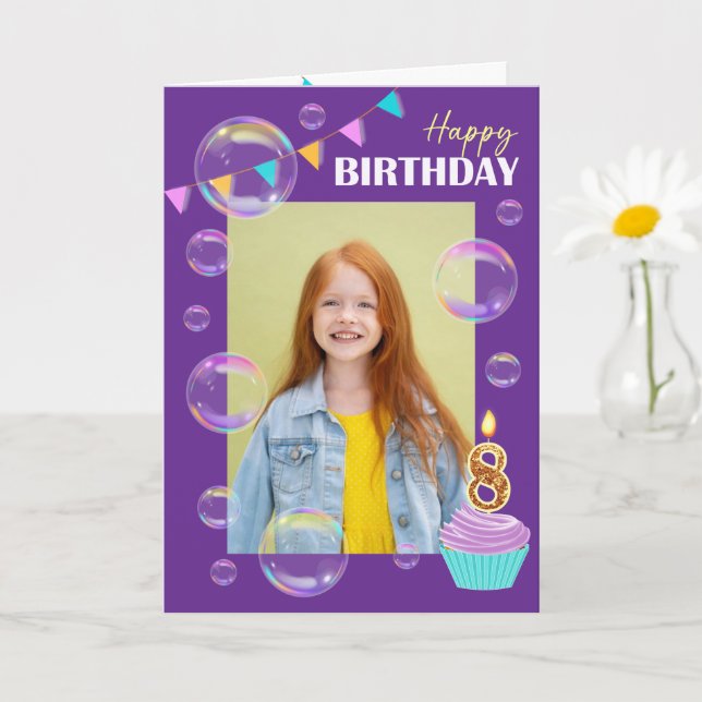 Cartão Happy Birthday Colorful Bubbles Bunting Purple (Planta pequena)