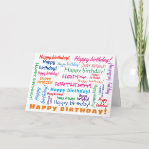 Cartão Happy Birthday Colorful Fun Bright Word Cloud