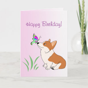 Cartão Happy Birthday Corgi with Butterfly