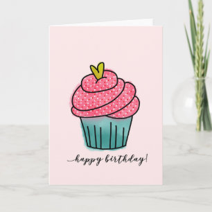 Cartão Happy Birthday Cupcake on Light Pink