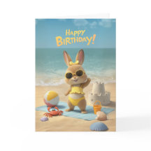 Happy Birthday Cute Bunny Beach Summer Birthday