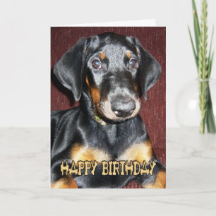 Cartão Happy Birthday Cute Doberman Pinscher Puppy