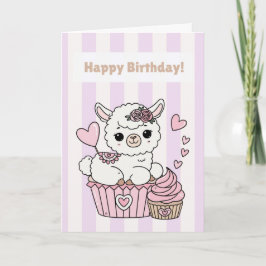 Cartão Happy Birthday Cute Llama Girl Card