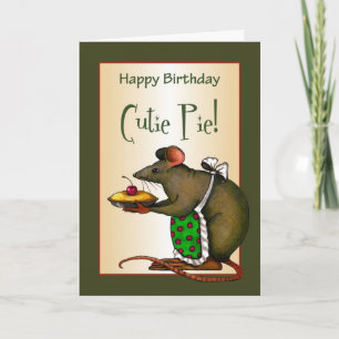 Cartão Happy Birthday Cutie Pie: Mouse Holding Pie