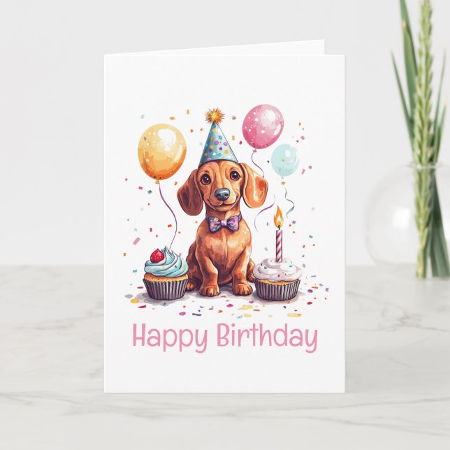 Cartão Happy Birthday Dachshund Dog  (Frente)