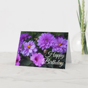 Cartão Happy Birthday Dahlia Lilac and Petunia Card