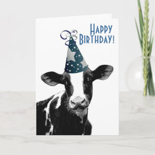 Cartão Happy Birthday Farmer - Party Hat Cow