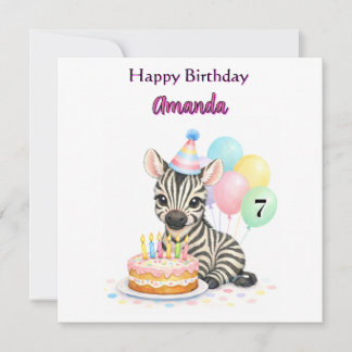 Cartão Happy Birthday for Age 7 Girls Zebra Card