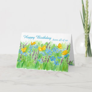 Cartão Happy Birthday From All Of Us Watercolor Flowers