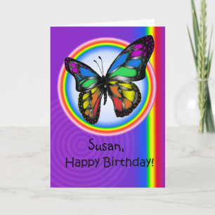 Cartão Happy Birthday Gay Lesbian Rainbow Butterfly Card