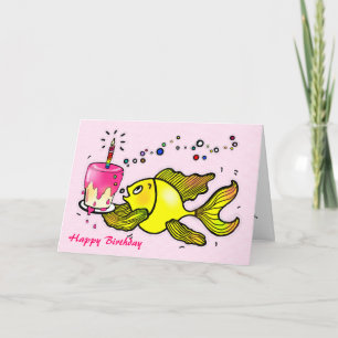 Cartão Happy Birthday Girl Fish - funny cute cartoon Card