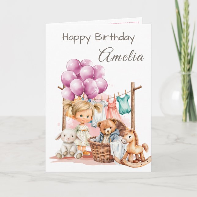 Cartão Happy Birthday Girl Watercolor Birthday Card (Frente)