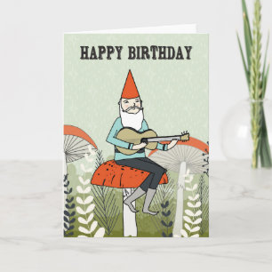 Cartão Happy Birthday - Gnome plays Guitar Greeting Card