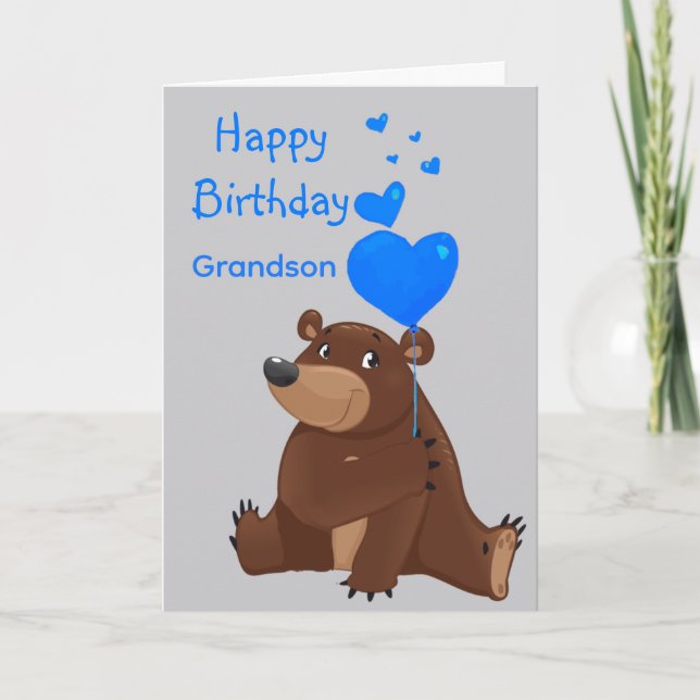 Cartão Happy Birthday Grandson Balloon  Bear (Frente)