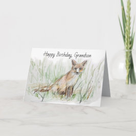 Cartão Happy Birthday Grandson Desert Gray Fox