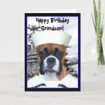 Cartão Happy Birthday Grandson Navy boxer greeting card<br><div class="desc">Happy birthday grandson navy boxer sailor greeting card</div>