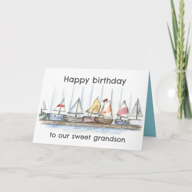 Cartão Happy Birthday Grandson Sailboats Toys Custom (Frente)