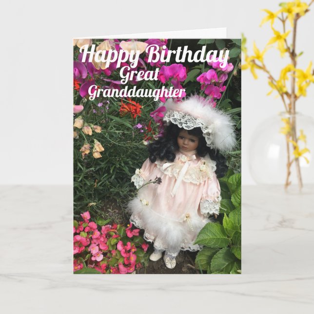 Cartão Happy Birthday great granddaughter Black doll Card (Flor Amarela)
