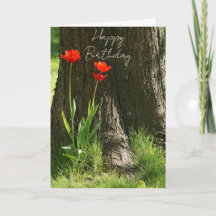 Happy Birthday Grußkarte mit roten Tulpen