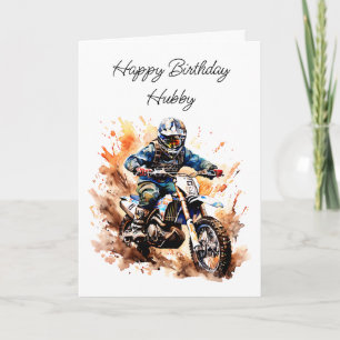 Cartão Happy Birthday Hubby   Motocross Bike
