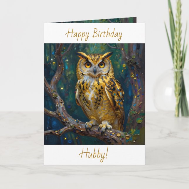 Cartão Happy Birthday Hubby | Owl Themed  (Frente)