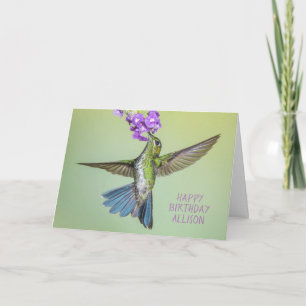 Cartão Happy Birthday Hummingbird Flying Name