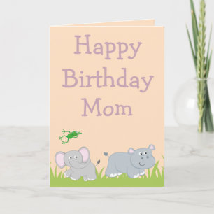 Cartão Happy Birthday Mom Elephant and Hippo photo inside