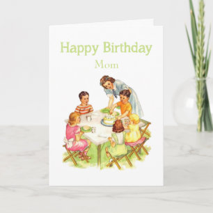 Cartão Happy Birthday Mom Fun Vintage Picnic Party