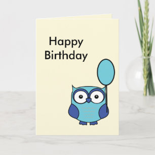 Cartão Happy Birthday Owl Blue and Aqua